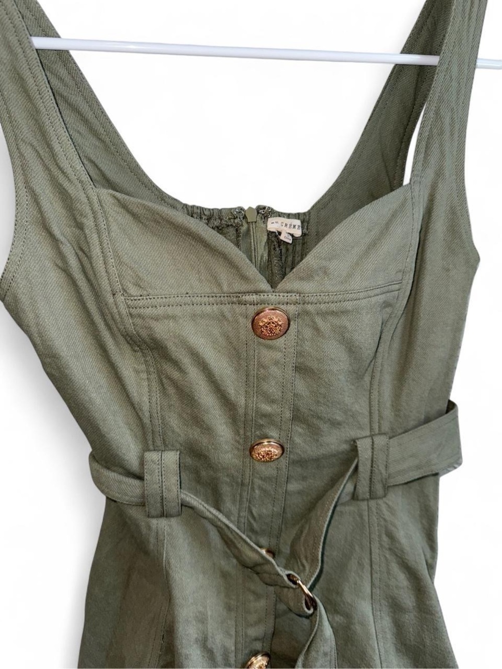 En Crème Green Utility Button-Down Mini Dress - Picture 4 of 8